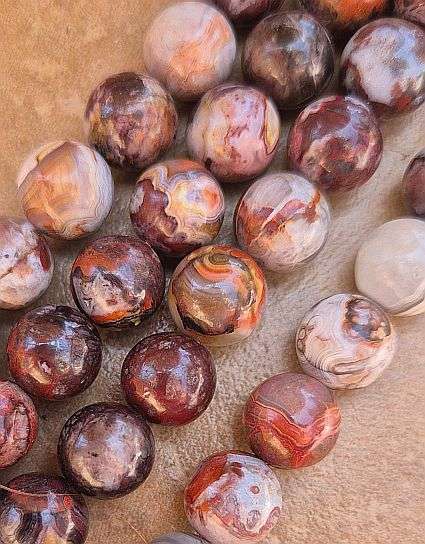 1 Strand (+/-10mm) Natural Mexican Red Laguna Lace Agate /   Round Beads  +/-38pcs
