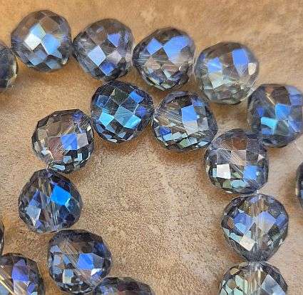 *Clearance Sale*10 pc x (11x11mm) Dark Blue Electroplated Teardrop Faceted Glass Beads