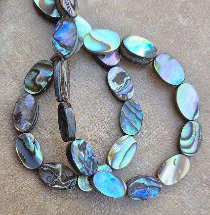 1 Strand Natural /  Abalone Shell  / Paua Shell / Flat Oval Beads / +/- 11x7x3mm