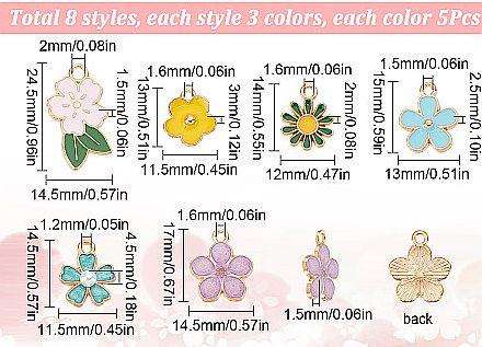 120pcs Assorted / Flowers / Gold Tone / Enamel  Charms / Painted