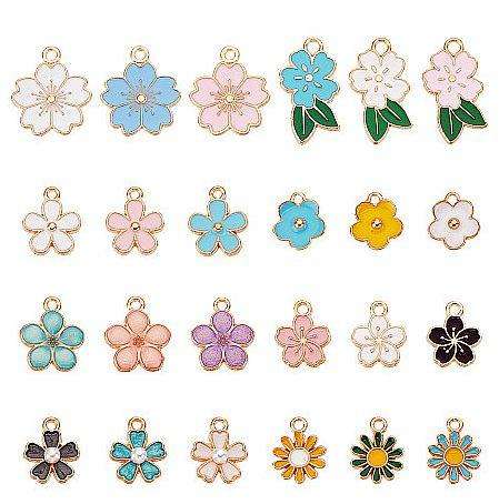 120pcs Assorted / Flowers / Gold Tone / Enamel  Charms / Painted