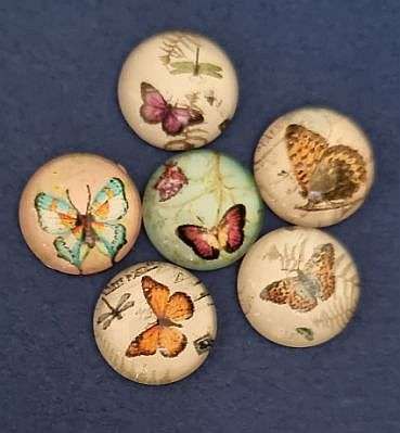 *Clearance Sale* DIY ***7pc x 12mm Mixed / Vintage Style / Butterflies / Round Glass Cabochon
