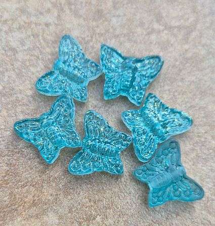 10pc  (15x12mm) Cyan  / Butterfly  / Gold Dust / Painted Glass Beads