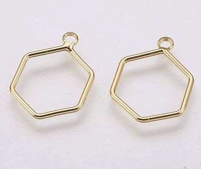 *Clearane Sale*1pc (18x15x1mm)  Hexagon /Gold Plated  / Brass / Charm / Pendant - Each