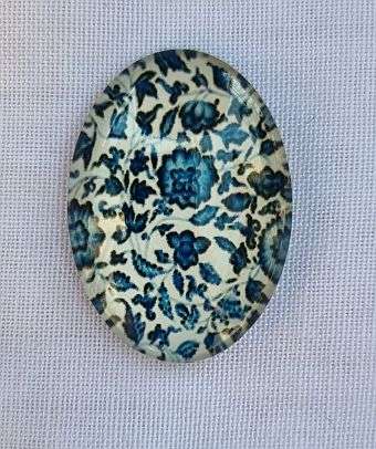 *Clearance Sale* DIY ***1pc x ( 18x25mm) Blue Flowers  / Oval Glass Cabochon