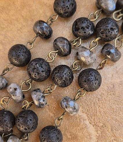 *Clearance Sale*1m Handmade Natural / Labradorite / Lava Rock / Antique Bronze /  Eye Pin