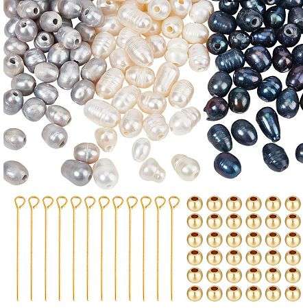***DIY***    Natural Cultured Freshwater Pearls/ Brass Gold Tone Spacer Beads  / Jewelry Making Kit