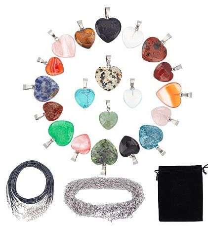 ***DIY***  20pcs / Natural  / Synthetic Heart  Shape / Gemstone Pendants/ Necklace Jewelry / Kit