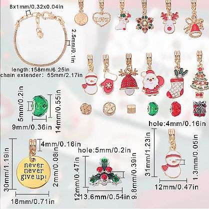 ***DIY*** 24 Days / Christmas Surprise /  European  / Bracelet / Enamel Charms / Gold Tone /Kit