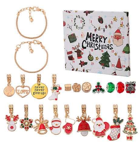 ***DIY*** 24 Days / Christmas Surprise /  European  / Bracelet / Enamel Charms / Gold Tone /Kit