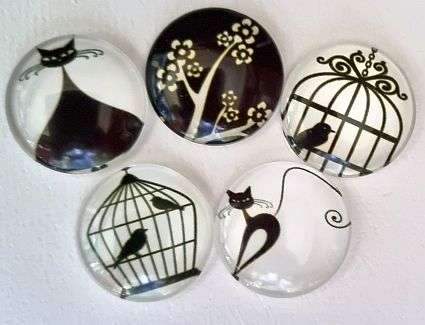 *Clearance Sale* DIY ***5pc x 25mm  Black White  / Bird / Cat  / Round Glass Cabochon