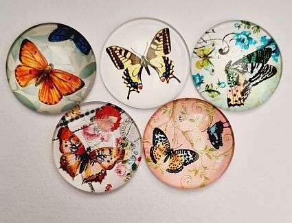 *Clearance Sale**5pc x 25mm  Mixed / Vintage Style / Butterflies / Round Glass Cabochon