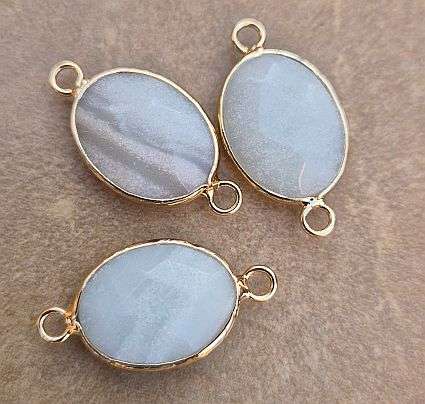 *Clearance Sale*1 pc Natural /  Amazonite  / Faceted / Oval / Gold Tone /  Connector