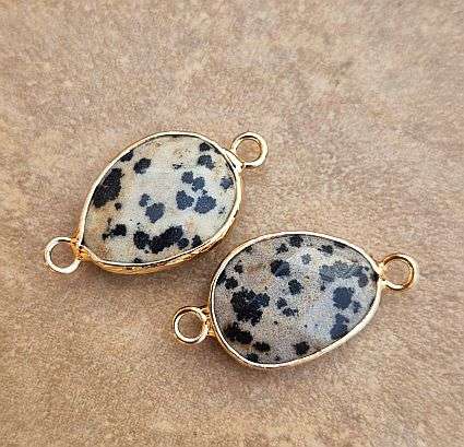 *Clearance Sale*1 pc Natural /  Dalmatian Jasper  / Faceted / Drop / Gold Tone /  Connector