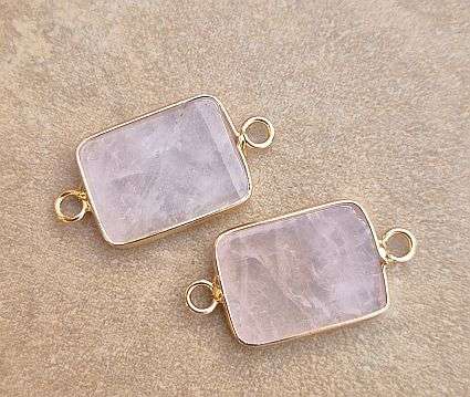 *Clearance Sale*1 pc Natural / Rose Quartz   /  Rectangle / Gold Tone /  Connector /