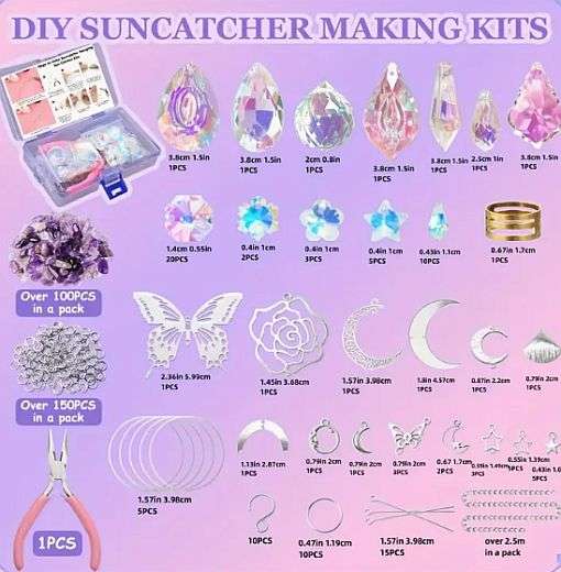 ***DIY*** +/- 350pc   Suncatcher / Glass Beads / Gemstone Chips / Making Kit
