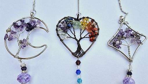 3Pcs  Assorted Sun Catcher / Gemstone / Glass Beads /  Wire Wrapped