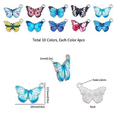 40pc Mixed   / Butterfly / Silver Tone / Enamel / Alloy Charms
