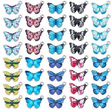 40pc Mixed   / Butterfly / Silver Tone / Enamel / Alloy Charms