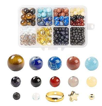 ***DIY*** 360 pcs   Natural /  Synthetic / Gemstones / Round Beads / Gold Tone Findings