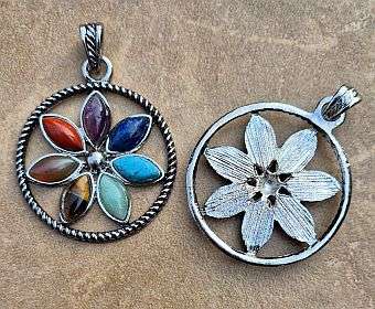 *Clearance Sale*1pc Natural / Synthetic / Chakra  / Mixed Gemstone  /  Flat Round Alloy Pendant +/-