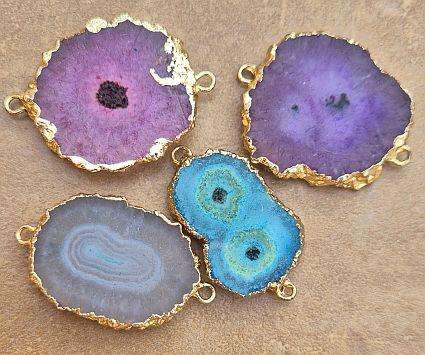 4 pc Natural / Druzy Agate / Dyed /  Gold Tone / Brass/ Links   (Between 39 & 42mm)
