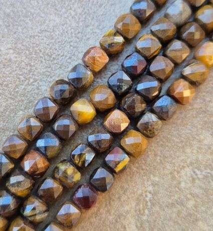 *Clearance Sale*1 Strand x (+/-4mm) Natural  / Brown / Tiger Eye  /  Faceted Cube Beads +/- 90pcs