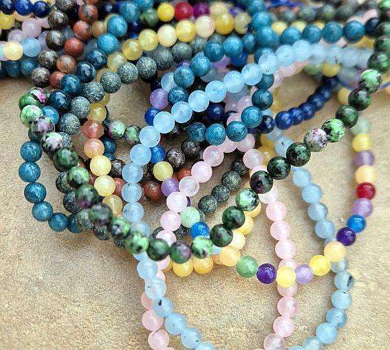10 Strands x (+/-4mm) Assorted  Natural / Synthetic Round Beads  +/- 86pcs Per Strand / Bid Per Stra