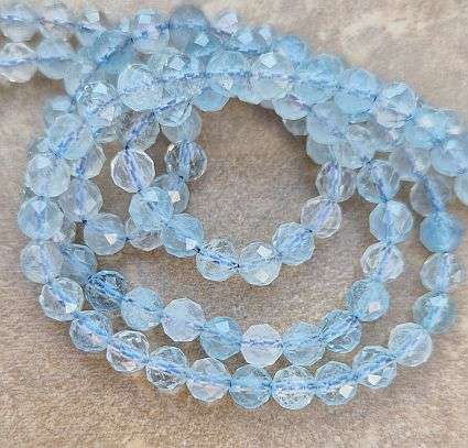 *Clearance Sale*1 Strand x (+/- 4mm)  Grade A / Natural /  Aquamarine / Faceted Round  Beads +/- 90