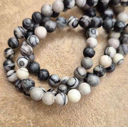 *Clearance Sale*1 Strand   (+/-4mm)  / Natural /Black Silk Stone/Netstone / Round Beads