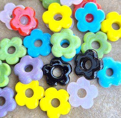 50pcs Mixed Handmade Glass Flower Beads ( +/-16mm)