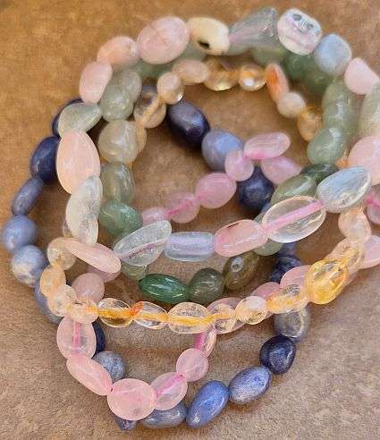 5 Pcs Natural Morganite  / Green & Blue Aventurine  / Citrine / Rose Quartz Beaded Stretch Bracelets