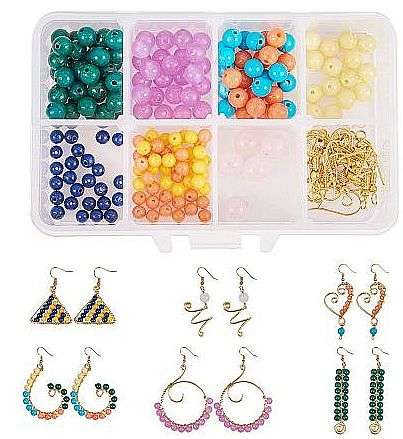 ***DIY*** 6 Pairs / Natural Gemstone  /Copper Wire Wrapped  Gold Tone / Alloy Findings/  Earring Kit
