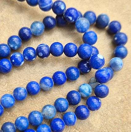 1 Strand (+/-6mm)  Natural / Agate / Blue  Dyed / Round Beads +/- 64pc
