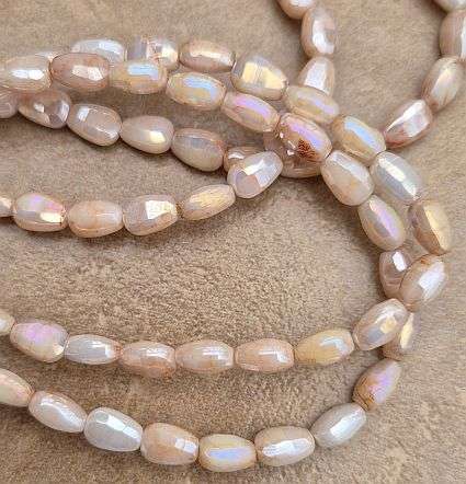 20pc (6x4mm)  Orange / White / Flat Drop / Faceted / Marble / Painted  Glass Beads