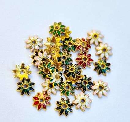 *Clearance Sale* 50pcs x ( 7.5x7x2mm) Mixed  / Gold Tone / Enamel Flower Bead Caps