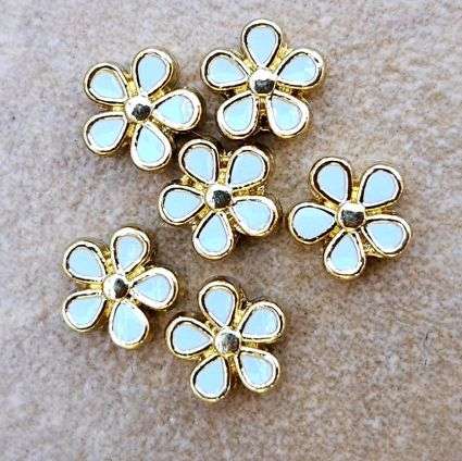 *Clearance Sale*1pc x (7mm) Gold Plated /  Enamel / Brass / Light Blue Flower Spacer Bead