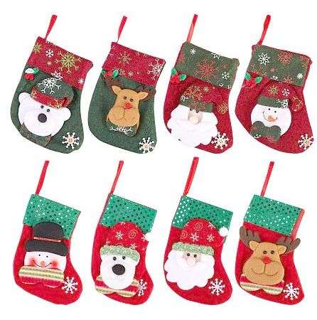 8 Pc x (15x11cm) Assorted  Cloth Christmas  Gift Stockings