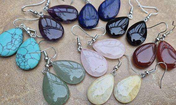 8 Pairs Assorted Natural / Synthetic Gemstone  /   Earring Hooks / Antique Silver