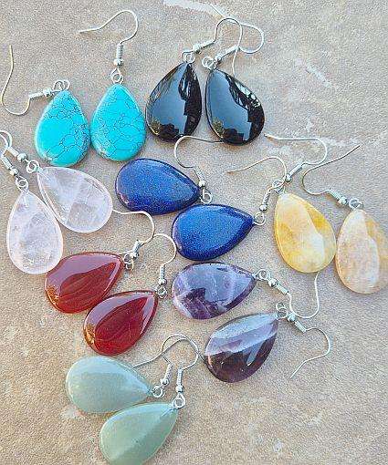 8 Pairs Assorted Natural / Synthetic Gemstone  /   Earring Hooks / Antique Silver