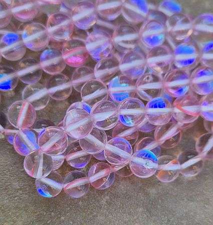 *Clearance Sale*15pcs x 8mm Synthetic Moonstone / Pink / Glass Beads