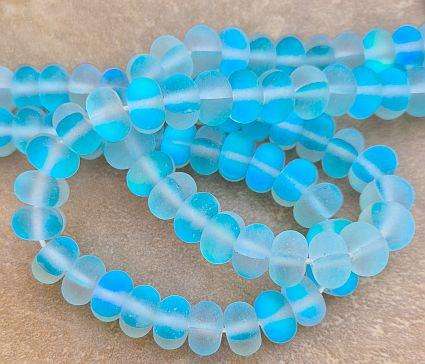 *Clearance Sale* 1 Strand ( 8x5mm) Synthetic Moonstone / Light Blue / Frosted Rondelle Glass Beads