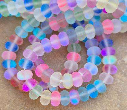 *Clearance Sale* 1 Strand ( 8x5mm) Synthetic Moonstone /Mixed Colors / Frosted Rondelle Glass Beads