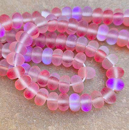*Clearance Sale* 1 Strand ( 8x5mm) Synthetic Moonstone / Red / Frosted Rondelle Glass Beads