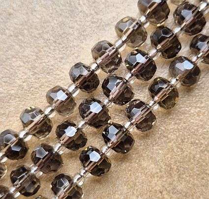 1 Strand (8x6mm) Natural / Smoky Quartz / Faceted Rondelle Beads +/-24pc