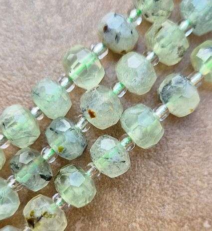 1 Strand (8x6mm)  Natural / Prehnite / Faceted Rondelle  Beads +/- 22pc