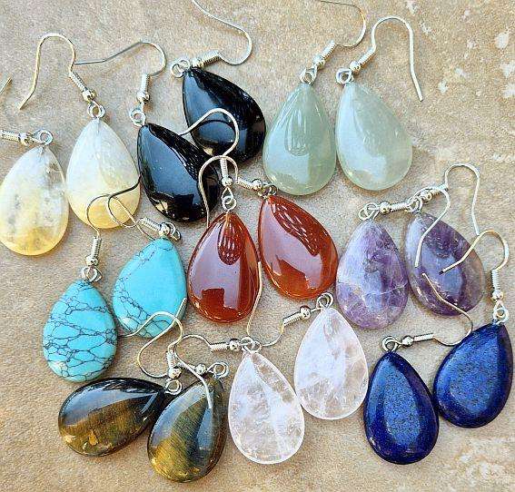 9 Pairs Assorted Natural / Synthetic Gemstone  /   Earring Hooks / Antique Silver