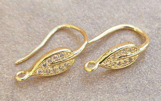 *Clearance Sale*2pcs (1 Set)  Cubic Zirconia / Clear / Gold Tone Brass / Leaf Earring Hook With Loop