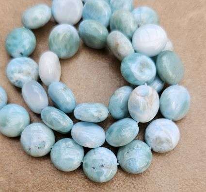 1 Strand  (+/- 10 x 5mm) Natural /  Larimar / Flat Round +/- 38pcs