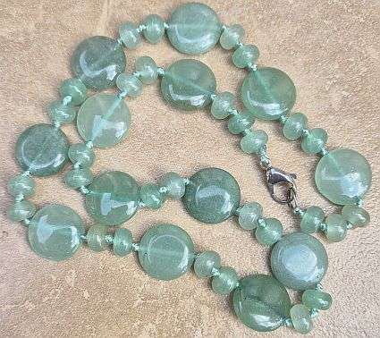 1 Pc Natural  Green Aventurine Beaded  Necklace / Alloy Lobster  +/-48 cm